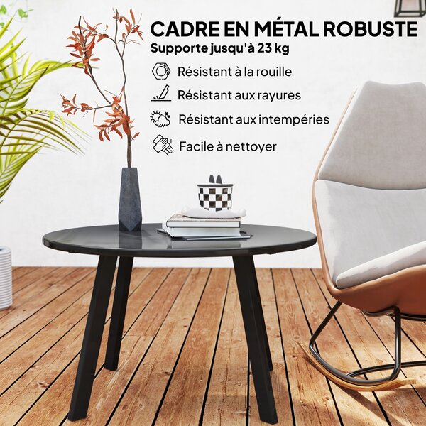 Outsunny 70cm Round Coffee Table, Outdoor Garden Table with Non-Slip Foot Pads and Metal Frame for Garden, Terrace, Balcony, Living Room, Black