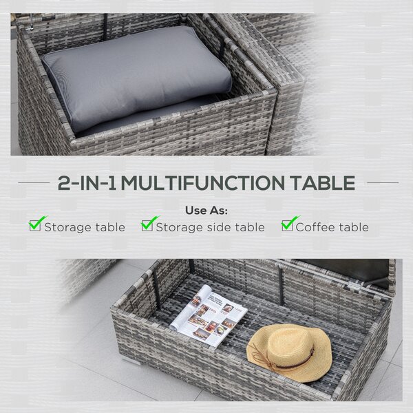 Outsunny 6PC Rattan Corner Sofa Set Wicker 4 Seater Garden Storage Coffee Table Conversation Ottoman Outdoor Weave Furniture w/ Cushion Aosom UK