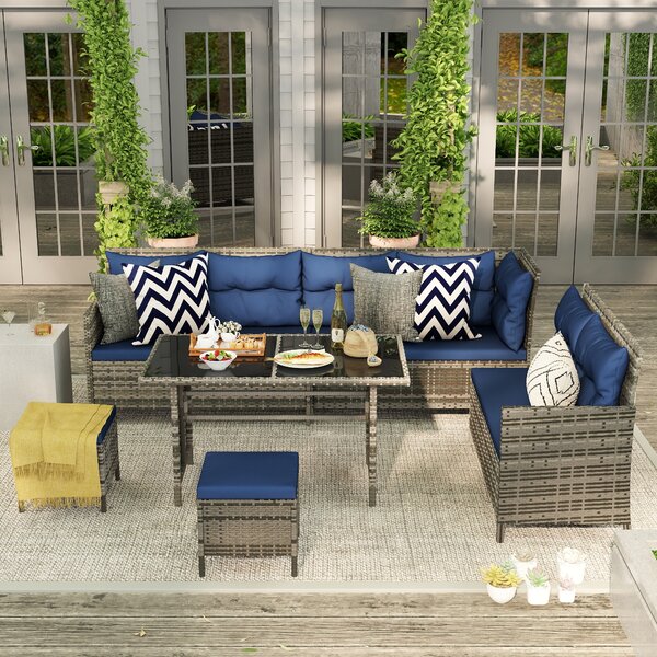 Outsunny 8-Seater Patio Furniture Set, Rattan Sofa Set with Cushioned Chairs and Glass Table Aosom UK