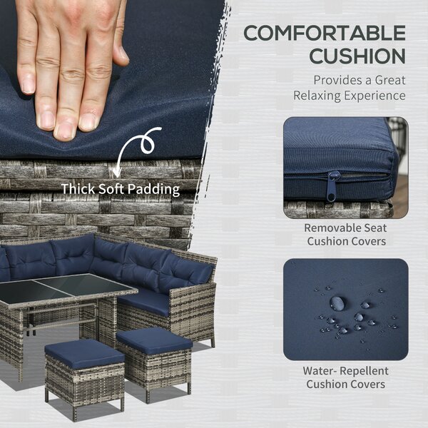 Outsunny 8-Seater Patio Furniture Set, Rattan Sofa Set with Cushioned Chairs and Glass Table Aosom UK