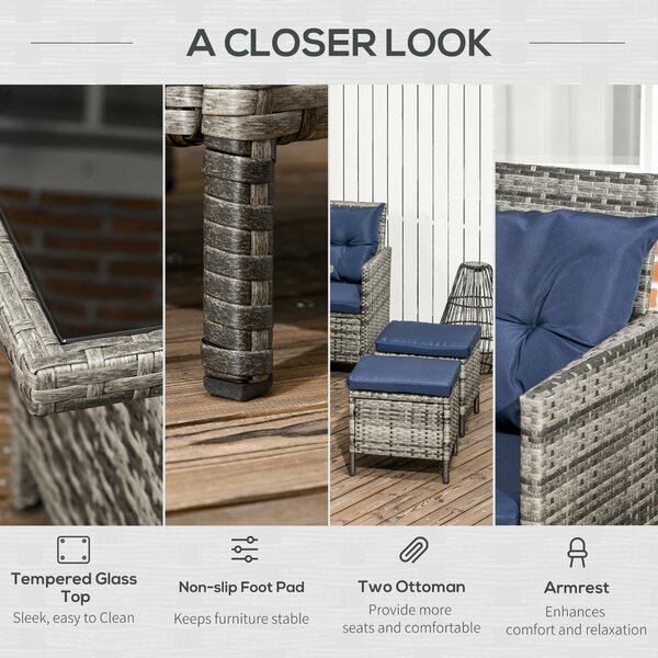 Outsunny 8-Seater Patio Furniture Set, Rattan Sofa Set with Cushioned Chairs and Glass Table Aosom UK