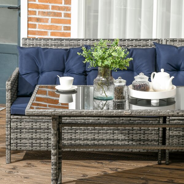 Outsunny 8-Seater Patio Furniture Set, Rattan Sofa Set with Cushioned Chairs and Glass Table Aosom UK