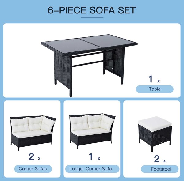 Outsunny 8-Seater Patio Furniture Set, Rattan Corner Dining Set with Wicker Coffee Table and Foot Stool, Black Aosom UK