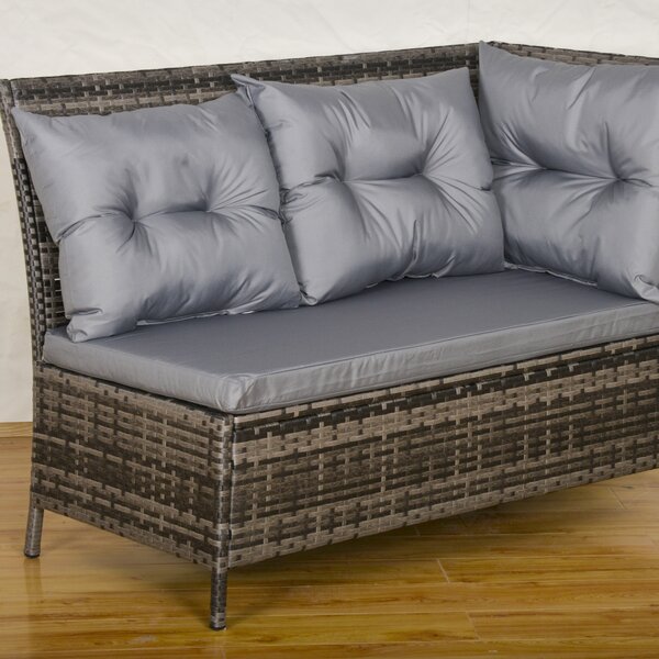 Outsunny 8 Seater Rattan Sofa Set with Thick Cushions, Rattan Garden Furniture Set with Tempered Glass Table and 2 Foot Stool, Grey Aosom UK