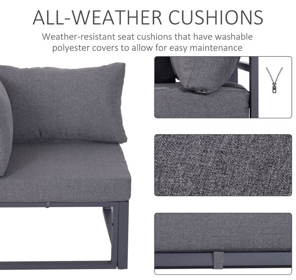 Outsunny 6Pcs Outdoor Sectional Sofa Set Conversation Aluminum Frame w/ Cushion
