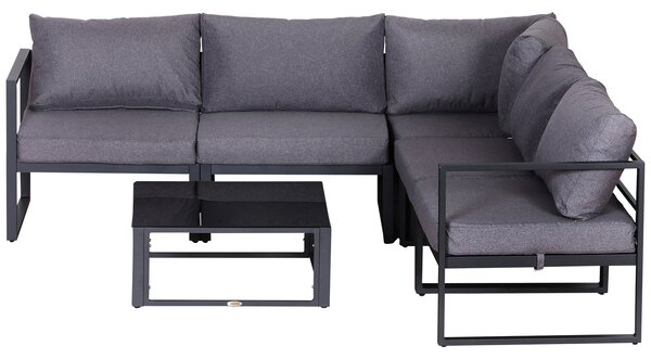 Outsunny 6Pcs Outdoor Sectional Sofa Set Conversation Aluminum Frame w/ Cushion