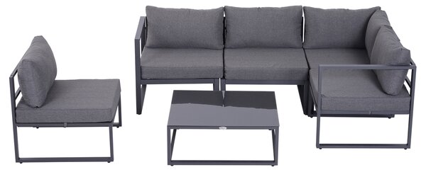Outsunny 6Pcs Outdoor Sectional Sofa Set Conversation Aluminum Frame w/ Cushion