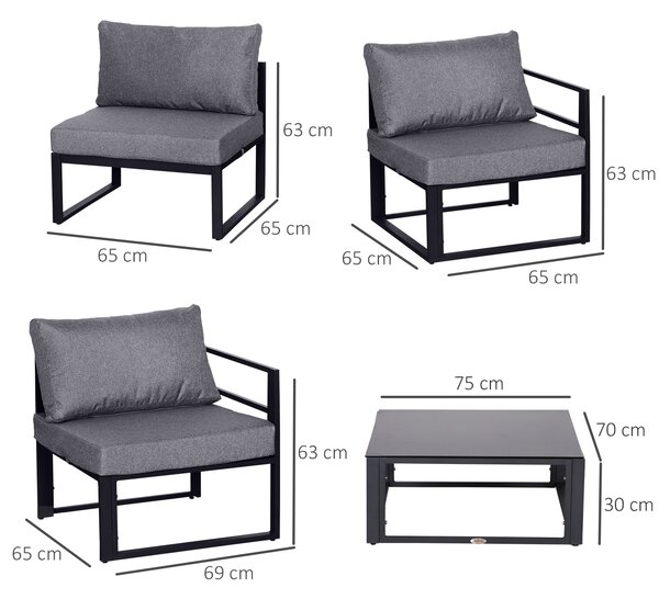 Outsunny 6Pcs Outdoor Sectional Sofa Set Conversation Aluminum Frame w/ Cushion