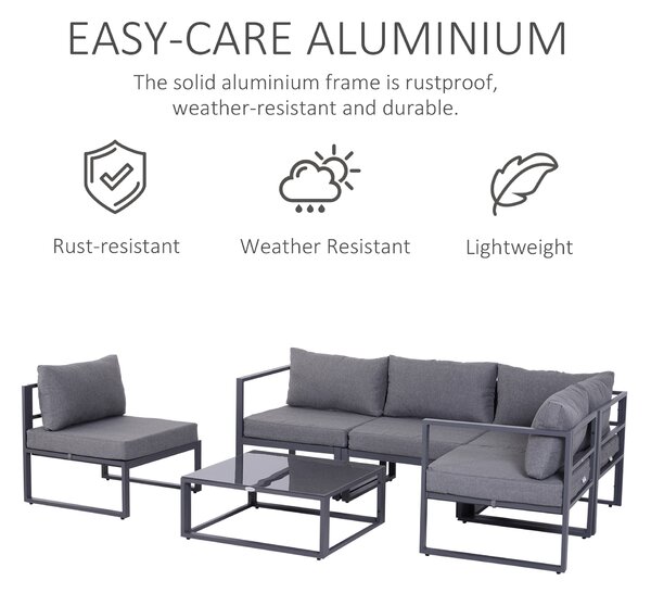 Outsunny 6Pcs Outdoor Sectional Sofa Set Conversation Aluminum Frame w/ Cushion