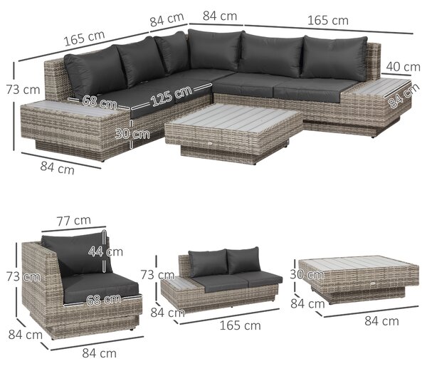 Outsunny 5-Seater Rattan Garden Furniture Outdoor Sectional Corner Sofa and Coffee Table Set Conservatory Wicker Weave w/ Armrest Cushions, Light Grey Aosom UK