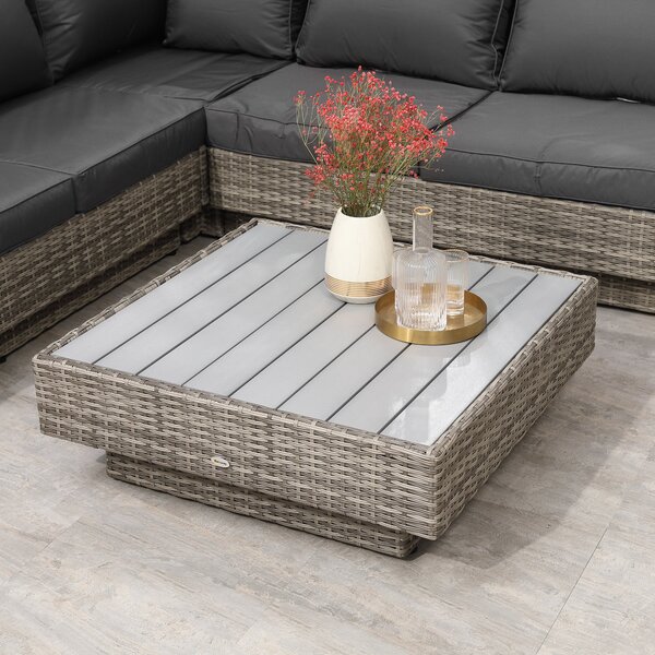 Outsunny 5-Seater Rattan Garden Furniture Outdoor Sectional Corner Sofa and Coffee Table Set Conservatory Wicker Weave w/ Armrest Cushions, Light Grey Aosom UK