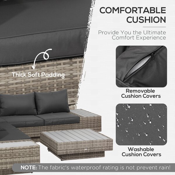 Outsunny 5-Seater Rattan Garden Furniture Outdoor Sectional Corner Sofa and Coffee Table Set Conservatory Wicker Weave w/ Armrest Cushions, Light Grey Aosom UK