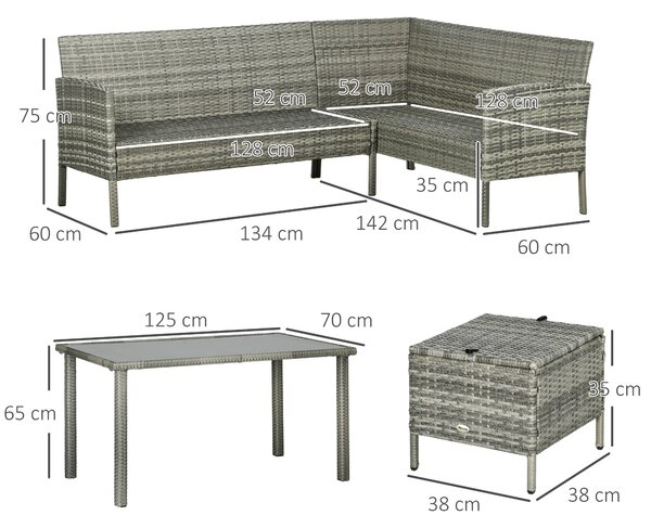 Outsunny 5 Pieces Rattan Garden Furniture Set with Dining Table, Cushions - Dark Blue