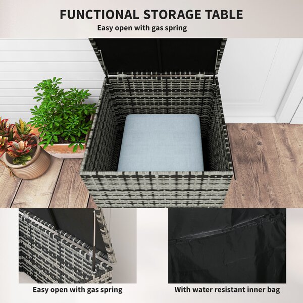 Outsunny 6 Pieces Rattan Garden Furniture Set, 7 Seater Wicker Outdoor Furniture Set with Storage Tea Table & Side Table, Grey