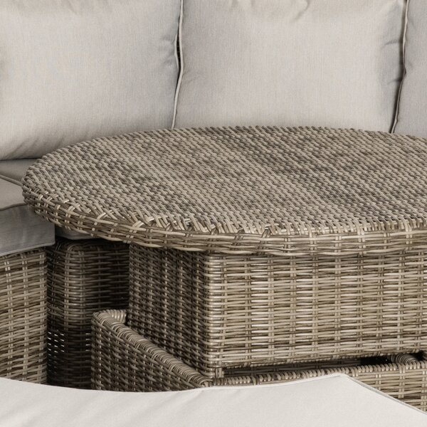 Outsunny 6-Seater Outdoor PE Rattan Patio Furniture Set Lounge Chair Round Daybed Liftable Coffee Table Conversation Set w/ Olefin Cushion, Grey