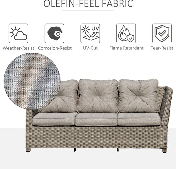 Outsunny 8-Seater Outdoor PE Rattan Sofa Set Conversation Set w/ Fire Pit Table, L-Shape Sofa, Footstool, Olefin Cushions and Furniture Cover