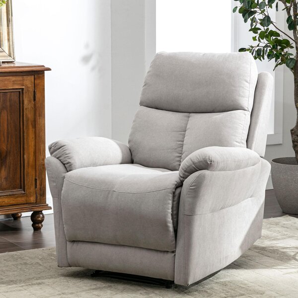 Adjustable Pull‑tab Recliner with Side Storage Pocket, Padded Cushions, High‑back Armchair for the Elderly, 82L x 86W x 99H cm, Gray Aosom UK