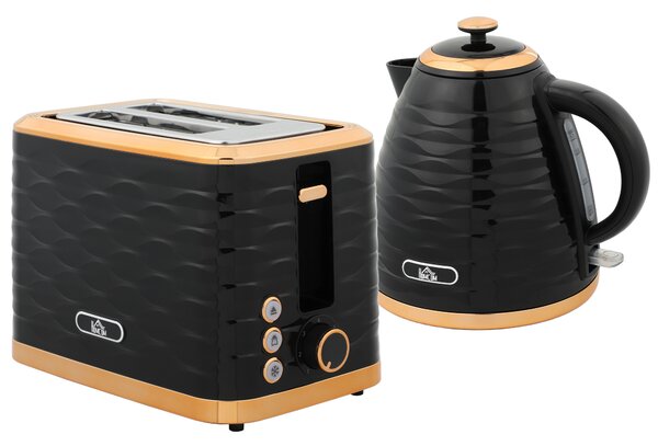 HOMCOM 3000W 1.7L Rapid Boil Kettle & 2 Slice Toaster, Kettle and Toaster Set with 7 Browning Controls and Crumb Tray, Black