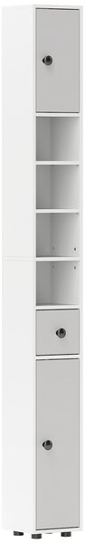 Kleankin 180cm Slim Bathroom Cabinet, with Drawer, Shelves and Cupboards - Light Grey