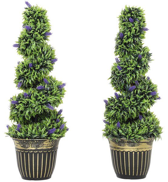 HOMCOM Set of 2 Decorative Artificial Plants, Boxwood Spiral Topiary Tree with Lavender and Pot, Fake Plants for Home Indoor Outdoor Decor, 90cm