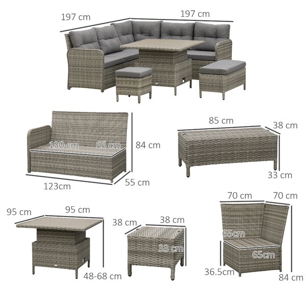 Outsunny 6 Pieces Outdoor PE Rattan Garden Furniture, Patio Wicker Sectional Conversation Corner Sofa w/ Soft Padded Cushion & Liftable Coffee Table