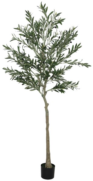 HOMCOM 6ft/ 180cm Decorative Artificial Plant, Silk Olive Tree with 900 Leaves and 40 Olive Fruits in Pot, Fake Plant for Home, Office, Living Room, Indoor Decor