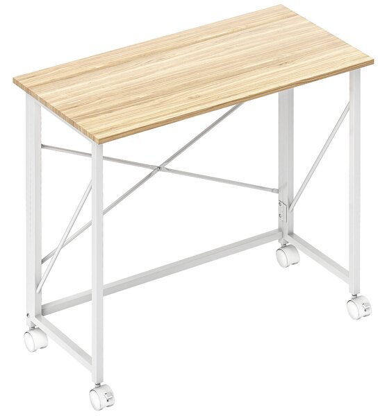 HOMCOM 80 cm Folding Desk on Wheels - Natural Tone