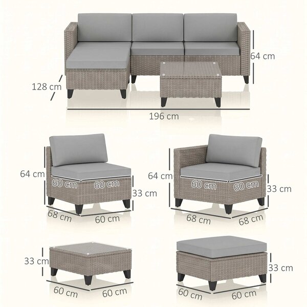 Outsunny 5-Piece Rattan Patio Furniture Set with Corner Sofa, Footstools, Coffee Table, for Poolside, Brown