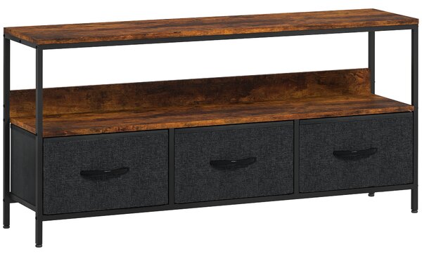 HOMCOM TV Stand Cabinet with 3 Foldable Drawers - Rustic Brown