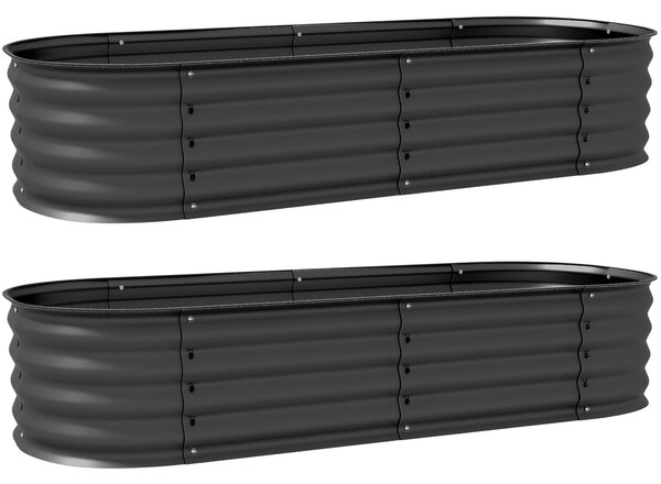 Outsunny Galvanised Raised Garden Bed, Metal Planter Box with Safety Edging, for Flowers, Herbs, Succulents, Pack of 2, Dark Grey