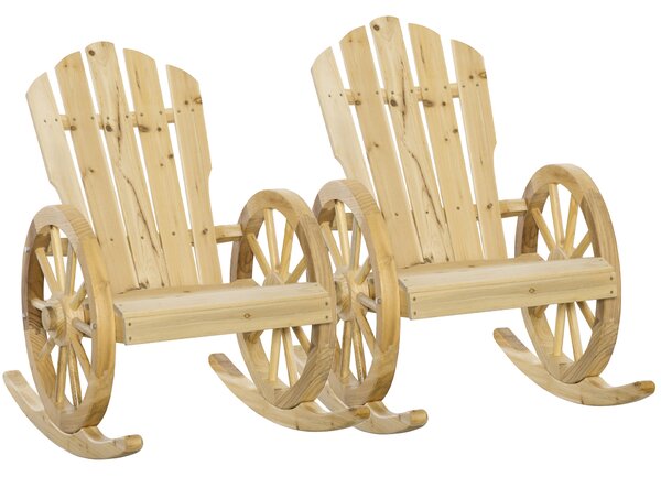 Outsunny 2 Piece Wooden Adirondack Rocking Chair Reclining Armchair Outdoor Garden Furniture Patio Porch Rocker - Natural