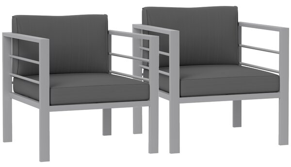 Outsunny Garden Sofa Set of 2, All-Weather Garden Sofa Set with Removable Cushions, Metal Frame Outdoor Furniture for Balcony, Charcoal Grey