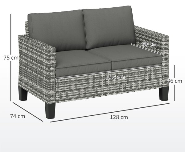 Outsunny Two-Seater Rattan Outdoor Sofa - Light Grey
