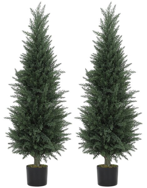 HOMCOM Set of 2 Decorative Artificial Plant, 120 cm Cypress Tree with 638 Leaves in Pot, UV-Resistant Plastic Fake Tree for Indoor Outdoor Home Office