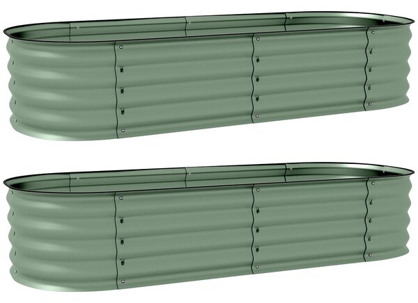 Outsunny Galvanised Raised Garden Bed, Metal Planter Box with Safety Edging, for Flowers, Herbs, Succulents, Pack of 2, Green