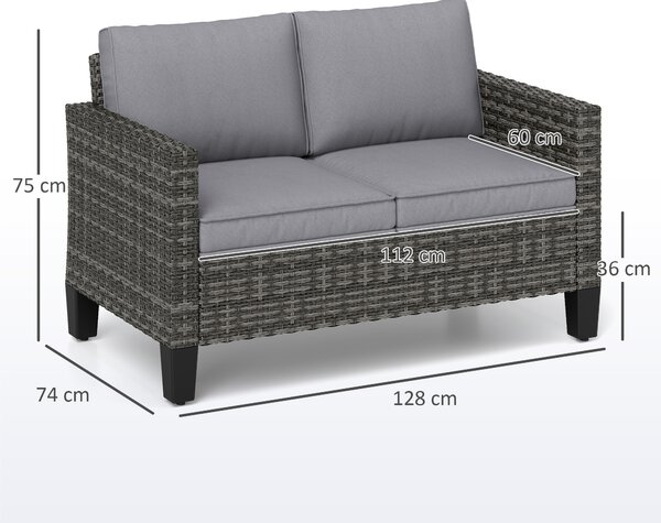 Outsunny Two-Seater Rattan Outdoor Sofa - Dark Grey