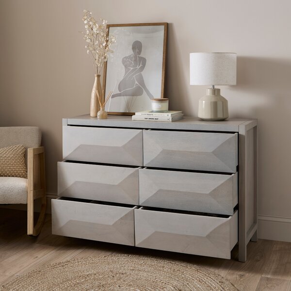 Watkins Grey Wash 6 Drawer Chest, Mango Wood