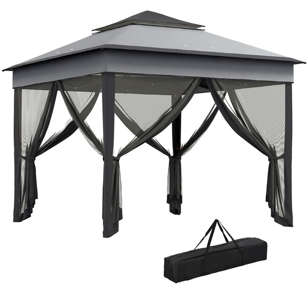 Outsunny 3 x 3(m) Pop Up Gazebo, Height Adjustable Instant Event Shelter with Netting and Carrying Bag, Grey
