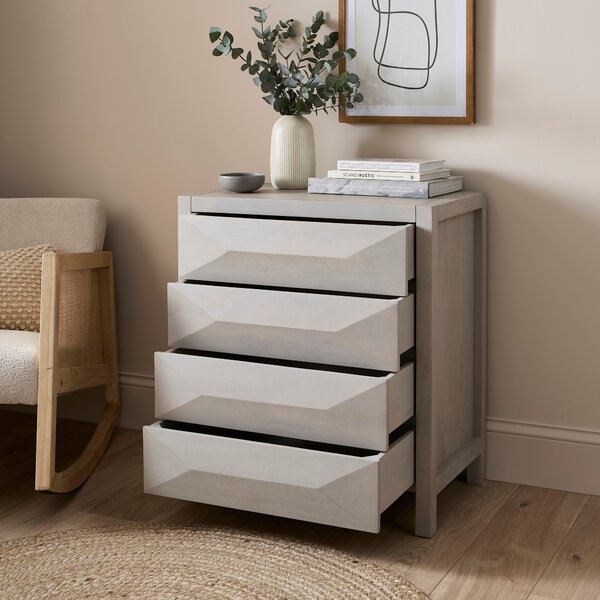 Watkins Grey Wash 4 Drawer Chest, Mango Wood