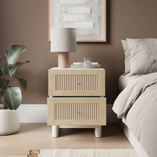 Maeva 2 Drawer Bedside Table, Light Oak Effect