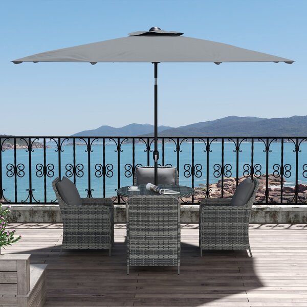 Outsunny 6 Pieces Garden Dining Set, 4 Seater Rattan Dining Set Outdoor with Umbrella, Cushions, Tempered Glass Top Table Aosom UK