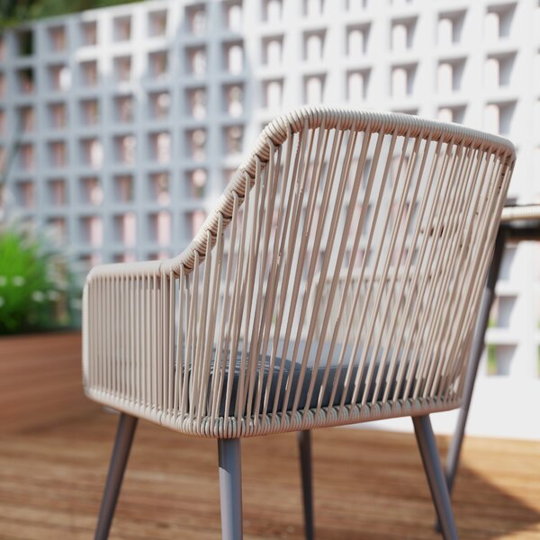 Outsunny 4 Seater Rattan Dining Set, Rattan Garden Furniture Set with Parasol Hole, Cushions, Glass Top Table for Patio, Balcony, Light Brown