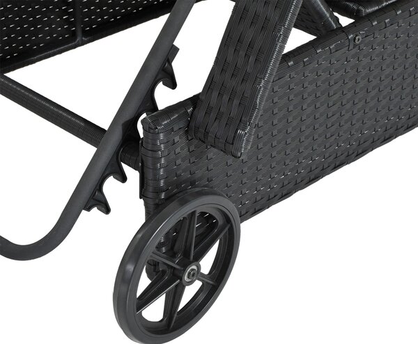 Outsunny Waterproof Rattan Sun Lounger Recliner Bed, Garden Patio Outdoor Wicker Adjustable Headrest Furniture, Black Aosom UK