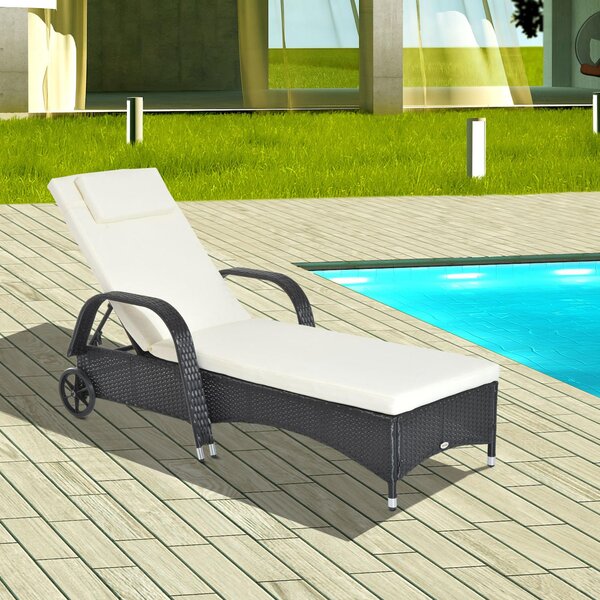 Outsunny Waterproof Rattan Sun Lounger Recliner Bed, Garden Patio Outdoor Wicker Adjustable Headrest Furniture, Black Aosom UK
