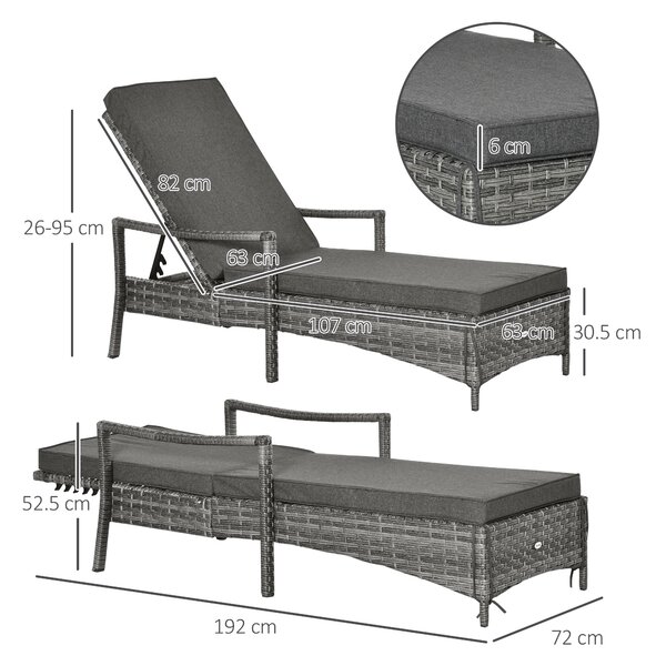 Outsunny Rattan Sun Lounger Garden Lounger Rattan Wicker w/ 4-Level Adjustable Headrest, 52.5H x 192L x 62.5W Aosom UK