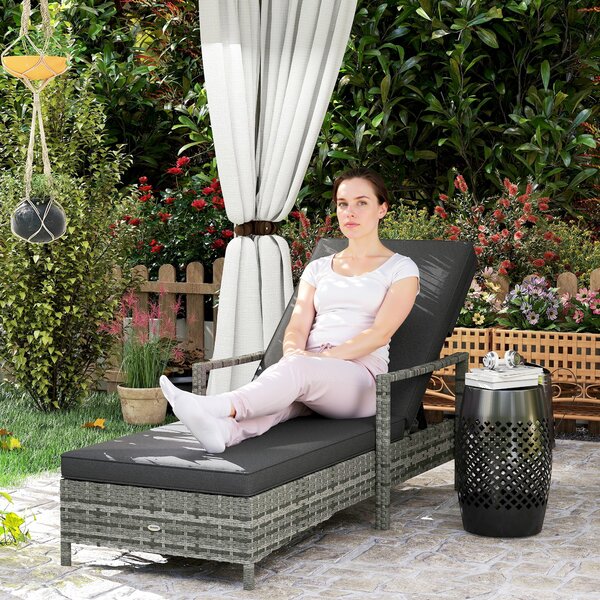 Outsunny Rattan Sun Lounger Garden Lounger Rattan Wicker w/ 4-Level Adjustable Headrest, 52.5H x 192L x 62.5W Aosom UK