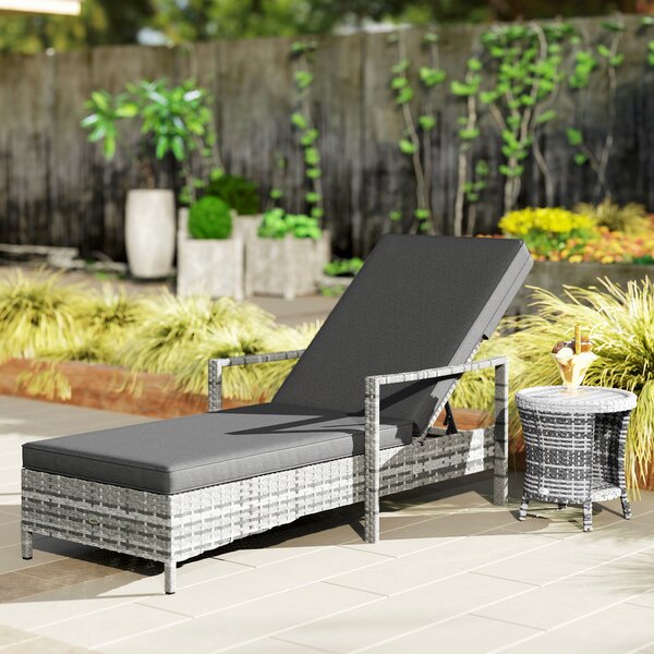 Outsunny Rattan Sun Lounger Garden Lounger Rattan Wicker w/ 4-Level Adjustable Headrest, 52.5H x 192L x 62.5W Aosom UK