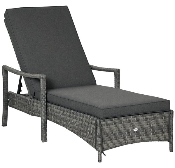 Outsunny Rattan Sun Lounger Garden Lounger Rattan Wicker w/ 4-Level Adjustable Headrest, 52.5H x 192L x 62.5W Aosom UK