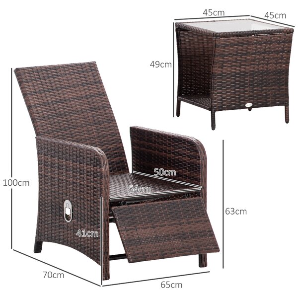 Outsunny 3 Pieces Rattan Bistro Set Balcony Furniture with Cushions, Storage Function - Mixed-Brown