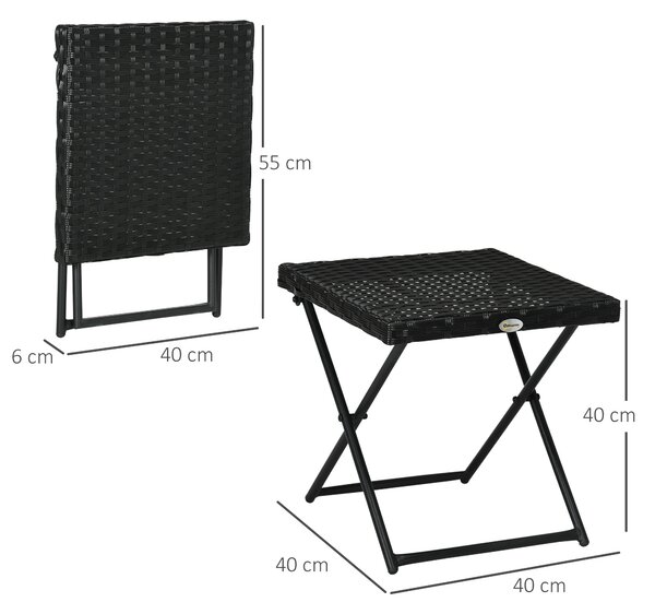 Outsunny Rattan Folding Table: Compact Square PE Wicker Design, Durable Outdoor Furniture, Ebony Aosom UK